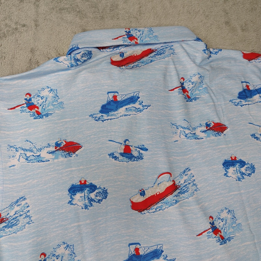 Waggle Lake‎ Life Polo Shirt Mens 2XL Light Blue Boat Print Performance Stretch - Picture 8 of 11